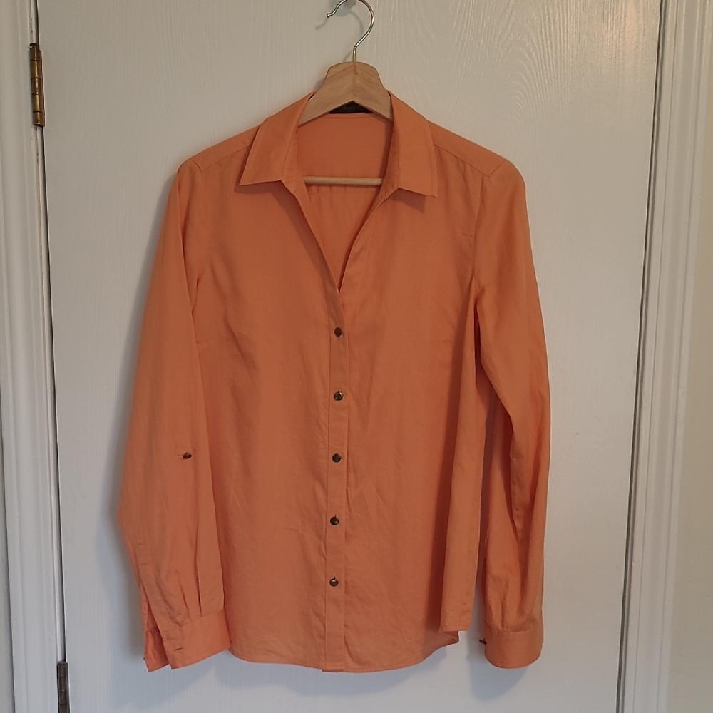 Fitted Orange Button-Up Dress Shirt